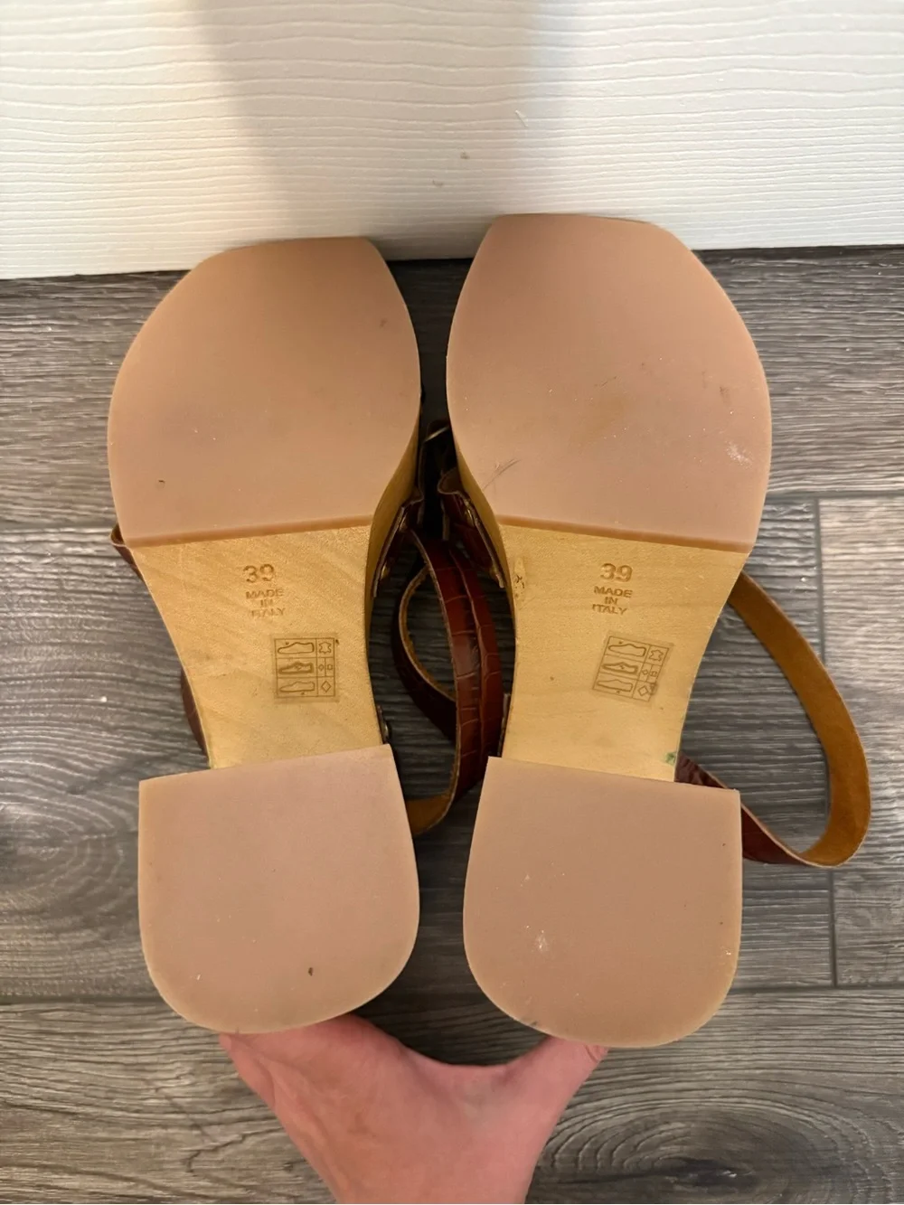 Free People Brown Leather Wood Platform Sandals Size 39